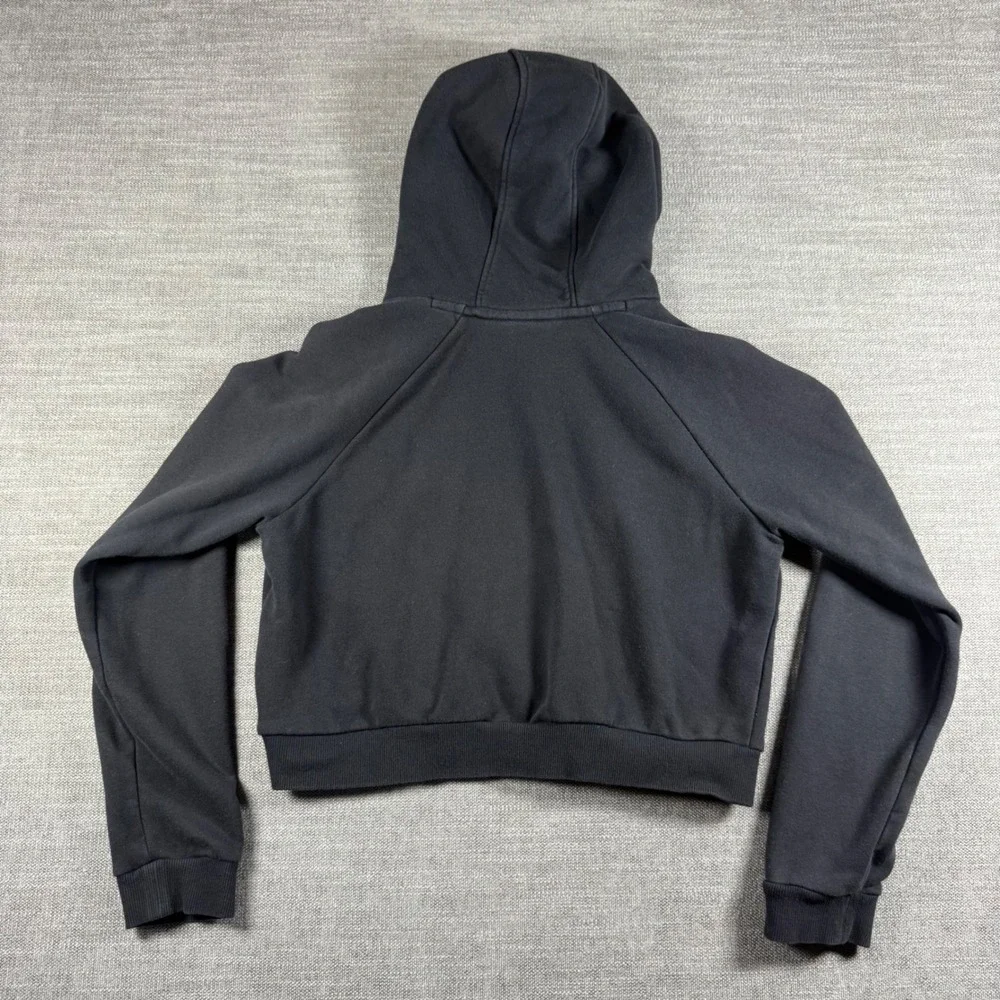 Adidas Originals Trefoil Cropped Hoodie Black White Women's Medium - Picture 2 of 11